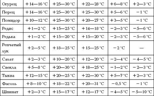 Температурный режим в теплице для помидор таблица